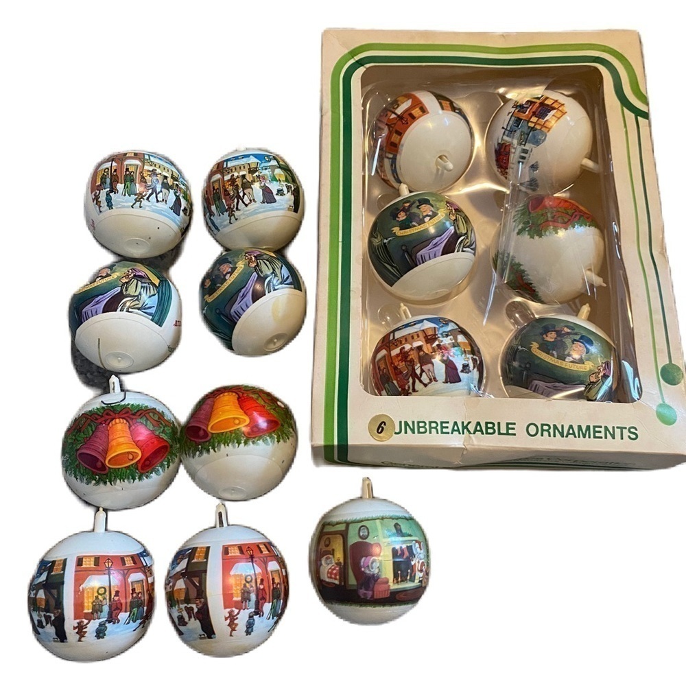 Vintage Charles Dickens Christmas Carol Scrooge Unbreakable Ball Ornament Lot
